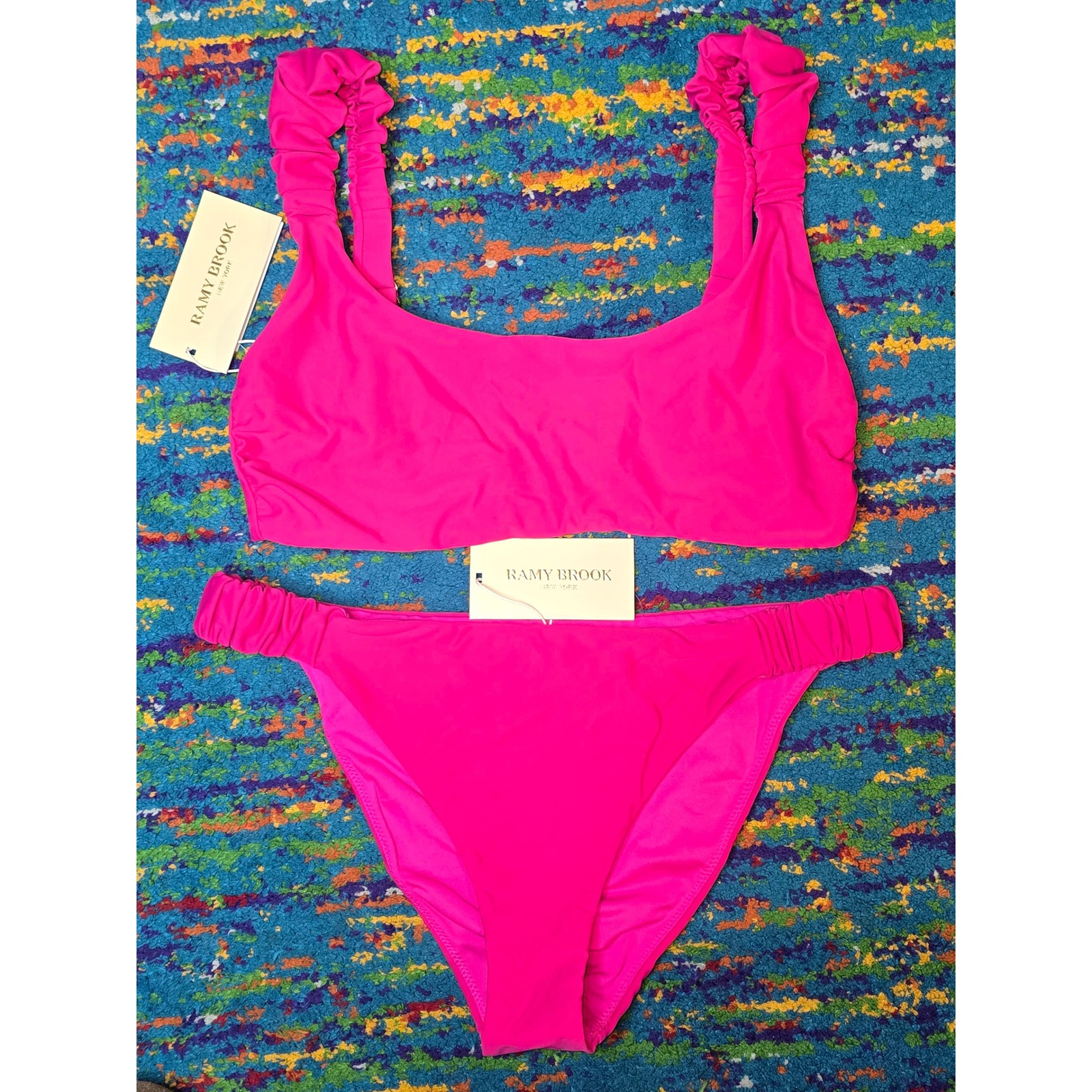 Nwt Ramy Brook Rachel /Joelle Bikini Set Perfect Pink Ruched Swimsuit Size M